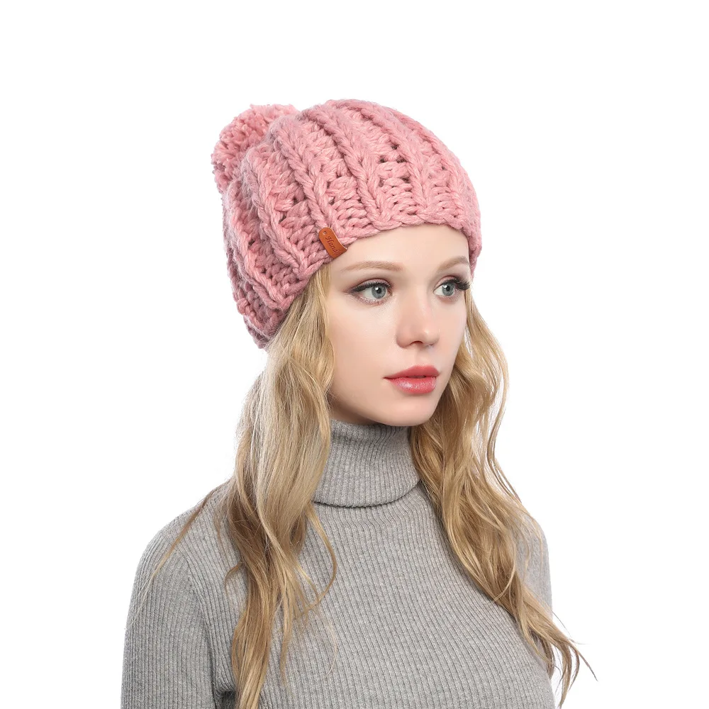 

Thickened Thermal Wool Cap Fashion Knitted Hat Sweet Cute Ball Cap winter hats for women Solid beanie