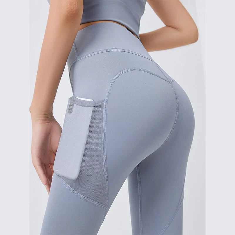 

High Waist Elastic Yoga Pants with Pocket Slim Solid Mesh Leggins Sport Women Fitness Running Gym Training Girl Tights Trousers