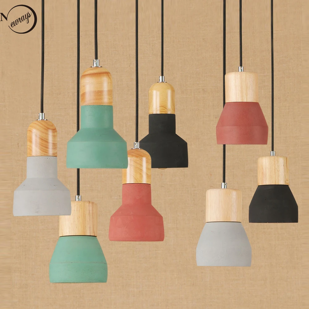 Vintage colorful minimalist cement hanging pendant lamp 220v E27 LED light with switch lighting fixture for hallway bar bedroom | Освещение