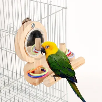 

Interactive Natural Wooden Parrot Swing Toy Birds Perch Hanging Swings Cage With Colorful Parrot Bird Toys Bird Cage Accessories