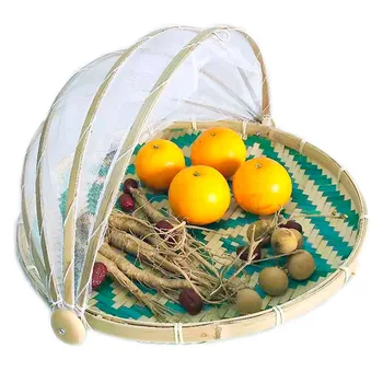 

Foldable Bamboo Basket Mosquito Dustpan Food Storage Tray Dustproof Cover
