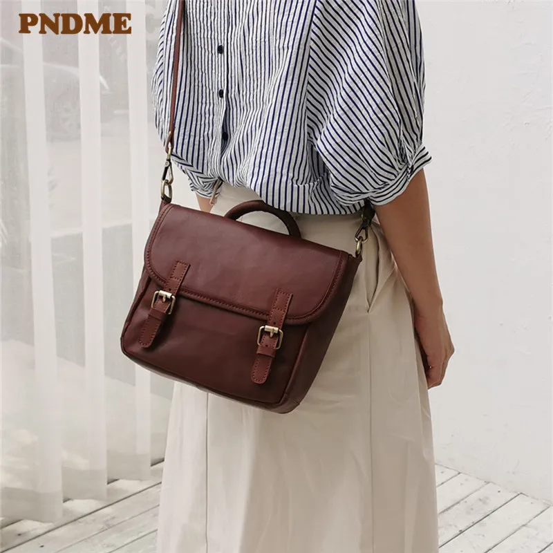 

PNDME fashion vintage genuine leather ladies shoulder messenger bag casual high quality cowhide women's party small handbag girl