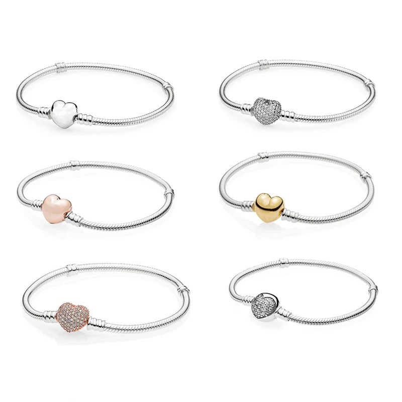 Cena 6 rodzajów serce zapięcie zamknięcia wąż łańcuch srebrny bransoletki dla kobiet 925 Sterling Silver DIY Charms bransoletki biżuteria dziewczyny, dzięki czemu