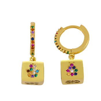 

Fashion Cute Crystal Insect Dangle Earrings for Women Square Pendant Earrings Long Women Rainbow CZ Drop Earrings Jewelry