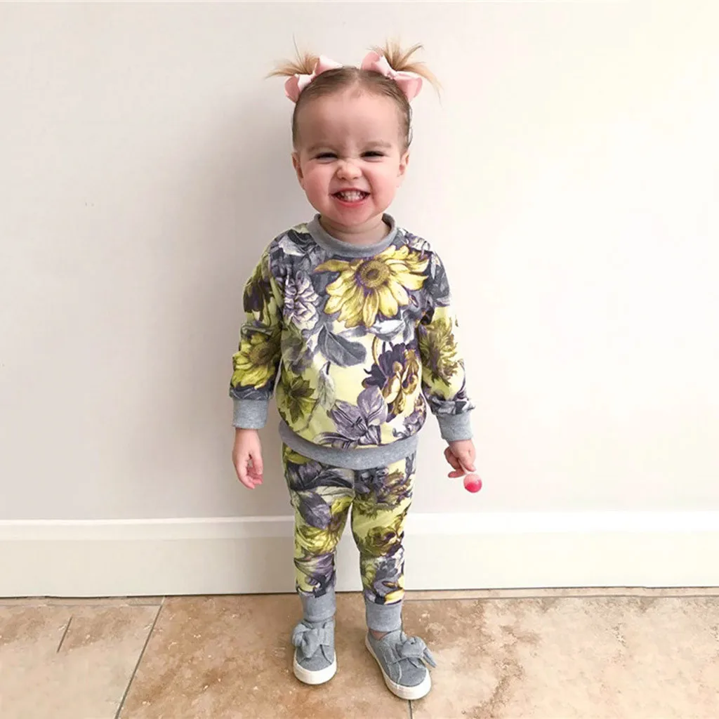 Vestido infantil/Одежда для новорожденных девочек, пальто, футболка Топы+ штаны с цветочным принтом, леггинсы, комплект одежды, roupa de bebe terno HOOLER