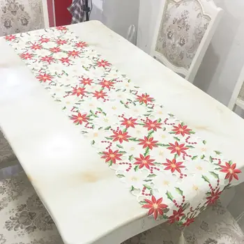 

Christmas Decoration Embroidery Printed Table Flag Table Runner Printed Tassel Tablecloth Placemat Hotel Home Festival