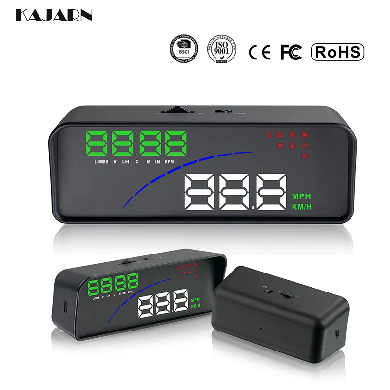 

KAJARN HUD 3.6Inch OBD2 P9 Speed Projector Car Night Vision HUD Car Speedometer Overspeed Alarm Projector Bracelet On Hand