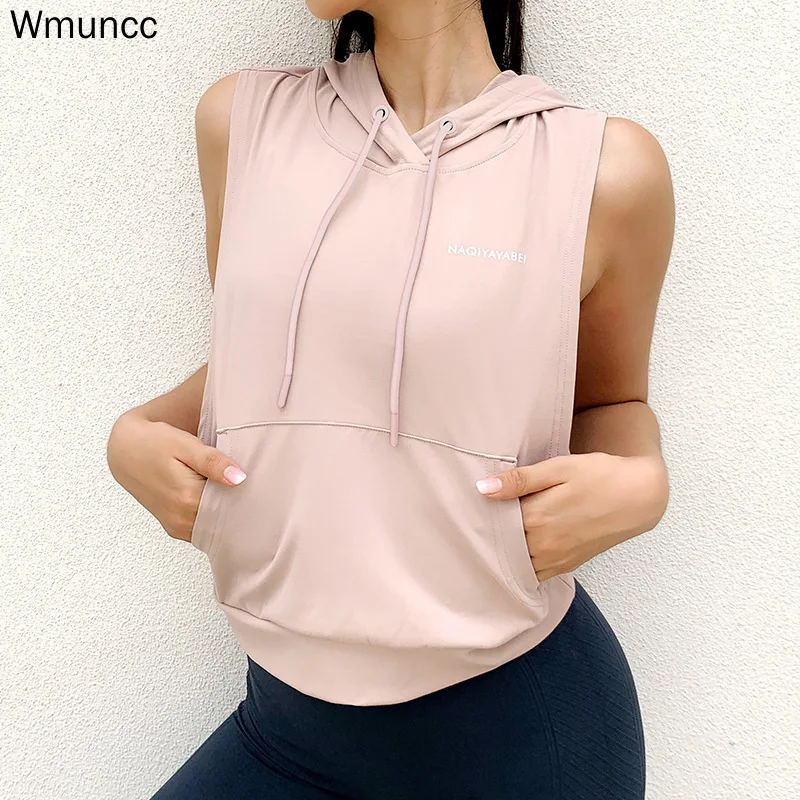 Футболка Wmuncc для йоги топ с капюшоном тренажерного зала бега фитнеса