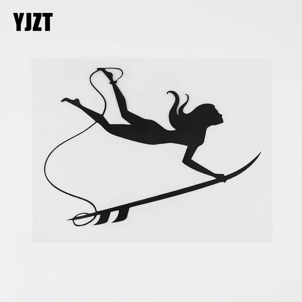 

YJZT 12.4CMX9.1CM Surfer Girl Surfboard Beach Style Decal Vinyl Car Sticker Black/Silver 8A-0741