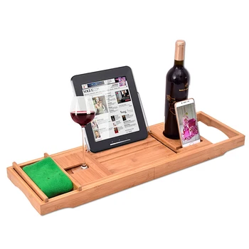 

Luxury Bathtub Caddy Tray Bamboo Spa Bathtub Caddy Organizer Serving Tray Book Wine Holder Nonslip Bottom Extendable Sides