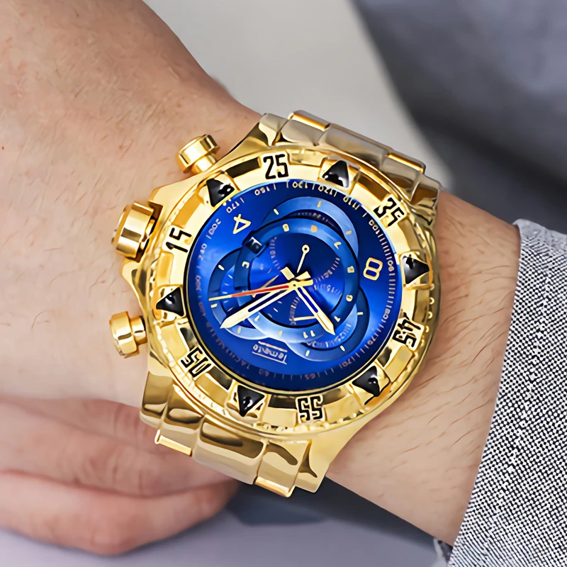 Temeite Golden Watch Men Luxury Brand Big Dial Gold Men Wristwatches  Waterproof Business Men Wrist Watch Relogio Masculino 2021 - Quartz  Wristwatches - AliExpress