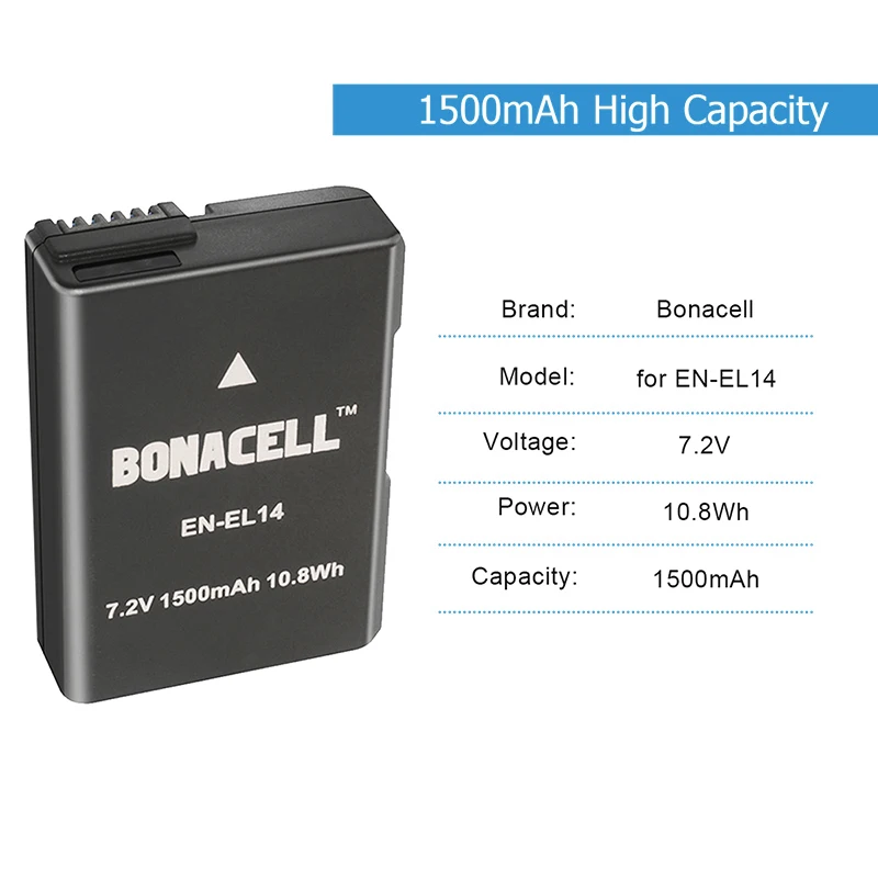 BONACELL 7,4 V 1500 мА/ч, EN-EL14 ENEL14 RU EL14 Камера Батарея+ USB Зарядное устройство для Nikon D5200 D3100 D3200 D5100 P7000 P7100 MH-24