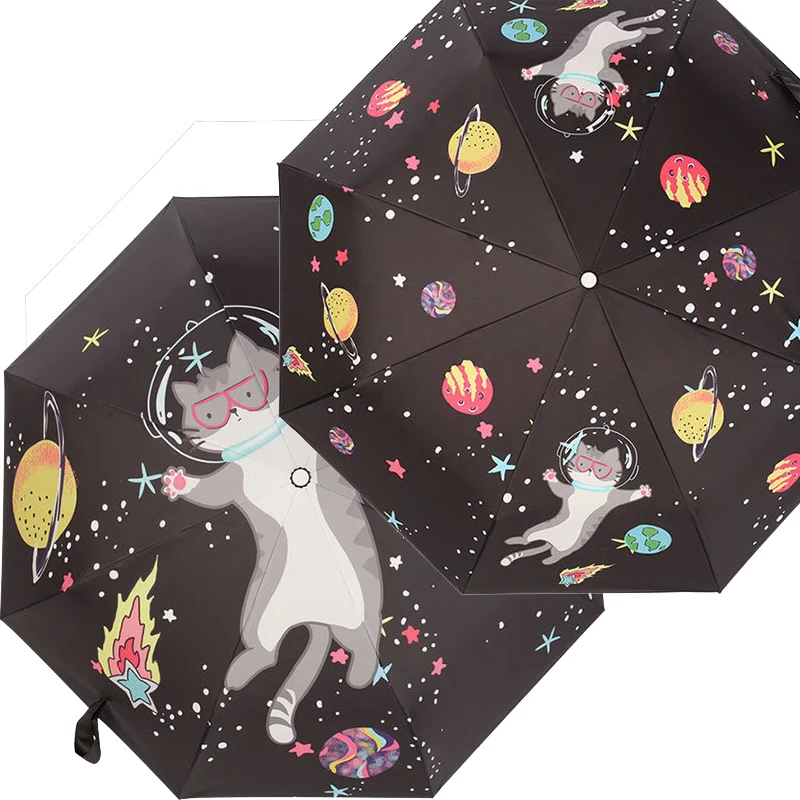 Automatic Sun Umbrella Three Folding Black Coating Portable Anti UV Cartoon Women Umbrellas Men Windproof Girl Parasols Gifts