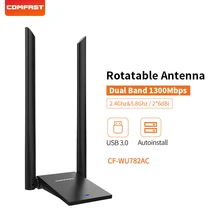 COMFAST – adaptateur WiFi Usb 1300Mbps 802.11ac longue Distance 5.8GHz, récepteur WIFI 2 antennes 6dbi double bande CF-WU782AC