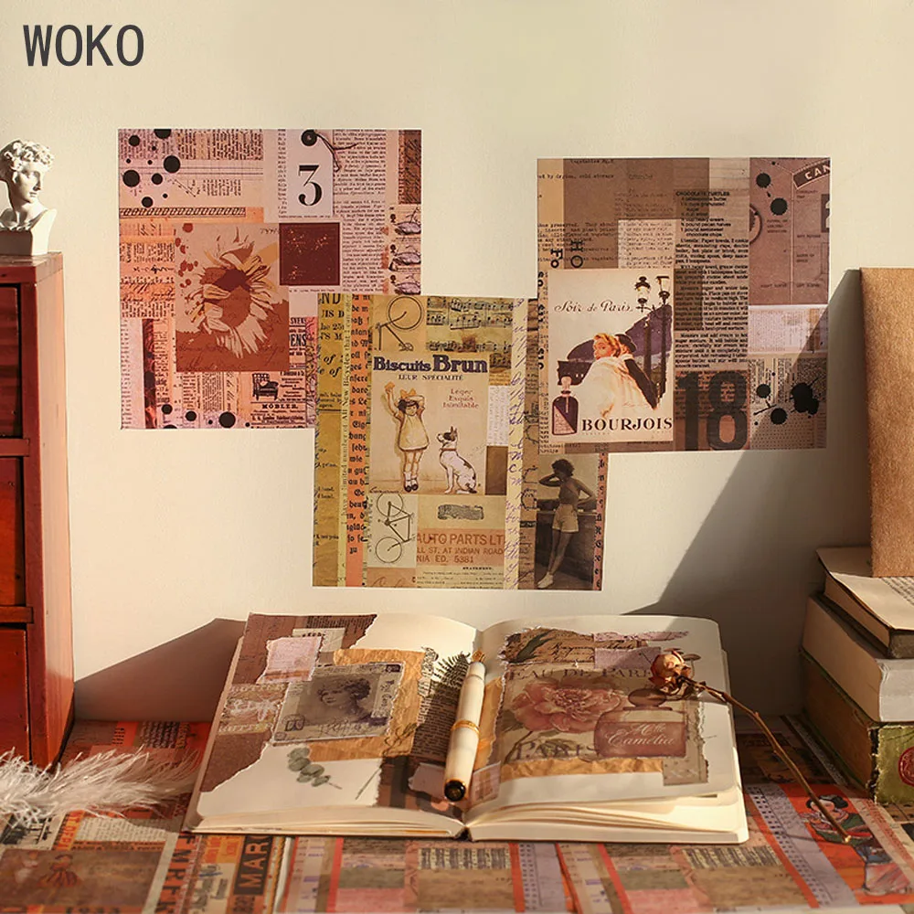 WOKO 12 шт., ретро, Европейский рисунок, цветок, английская буква, Старая книга, страница, коллаж, материал, наклейка, сделай сам, скрапбукинг