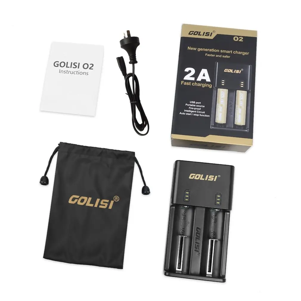 GOLISI O2 2 слота 2A смарт-зарядное устройство Быстрая зарядка для литий-ионных аккумуляторов 18650 26650 AA AAA Ni-MH NI-CD
