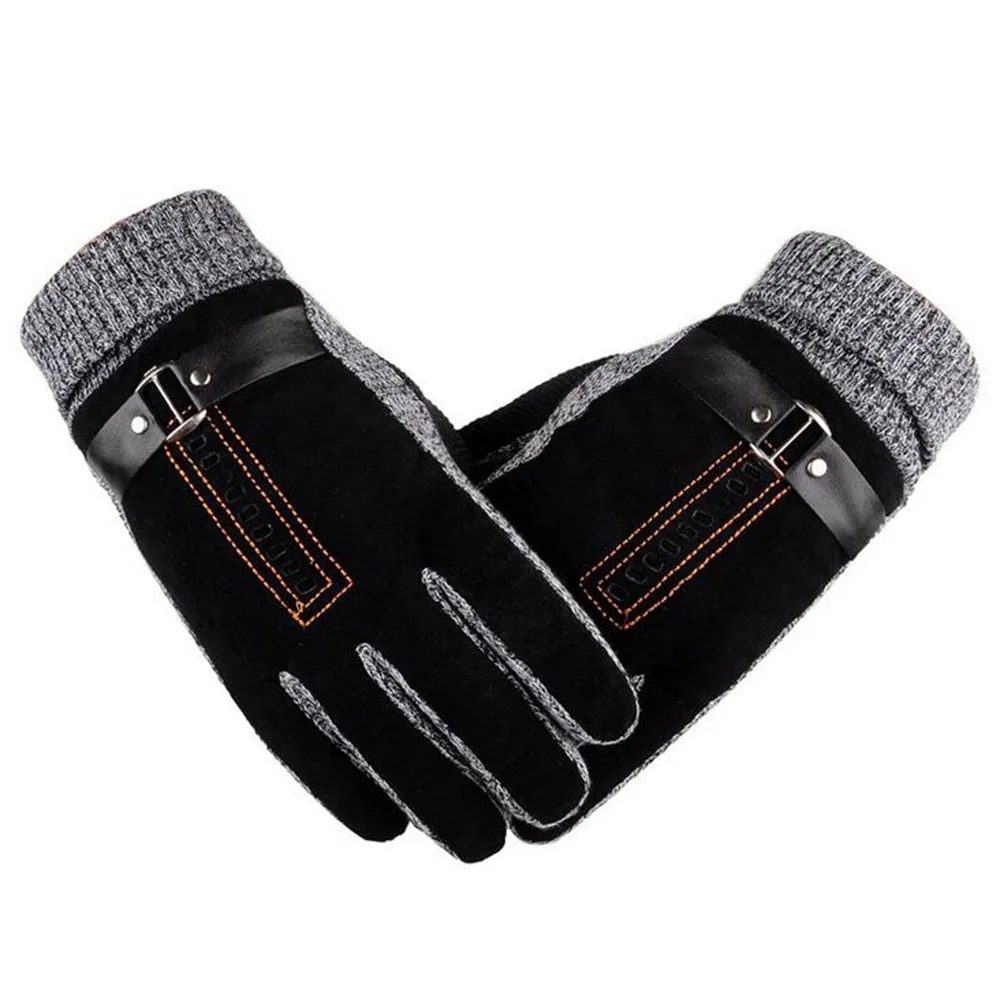 Мужские зимние перчатки из искусственной кожи Guantes с сенсорным экраном, толстые перчатки для вождения, мужские мотоциклетные теплые перчатки guantes - Цвет: C