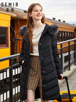 

SEMIR Down jacket women 2019 winter new long paragraph over knee warm jacket fashion fur collar Korean fashion loose coat