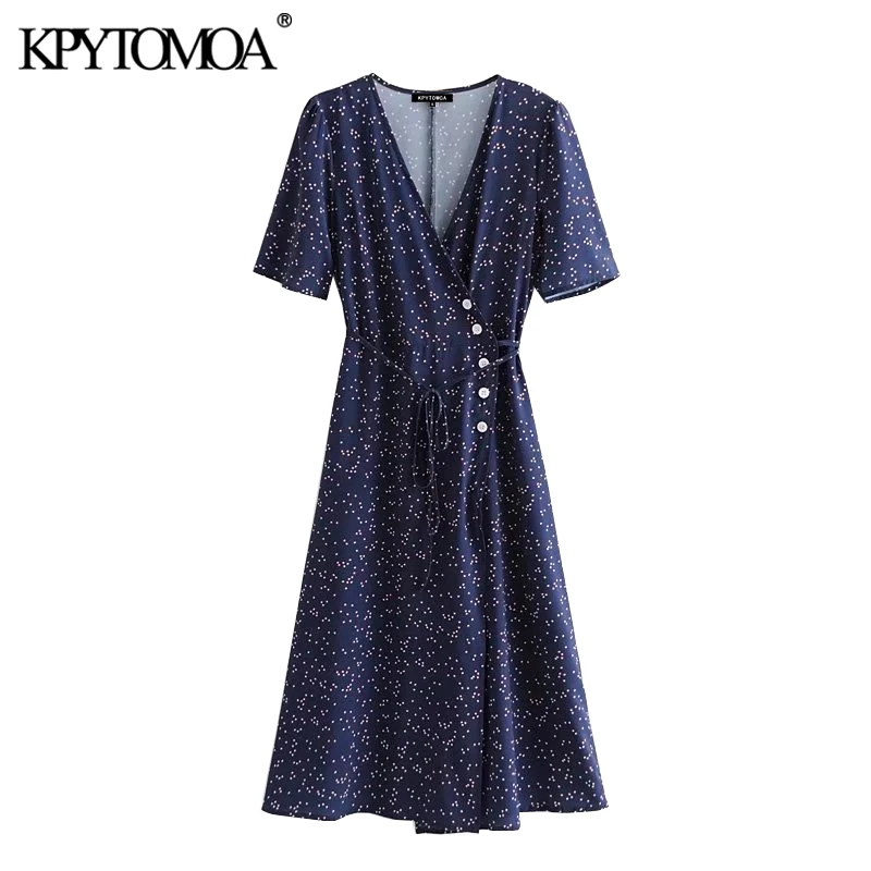 KPYTOMOA Women Chic Fashion Printed Button-up Wrap Midi Dress Vintage V Neck Short Sleeve Summer Beach Female Dresses Vestidos KPYTOMOA Women Chic Fashion Printed Button-up Wrap Midi Dress Vintage V Neck Short Sleeve Summer Beach Female Dresses Vestidos