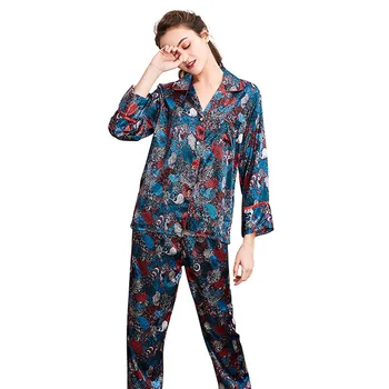

Fiklyc Spring Silk Pajamas Ladies Long Sleeve Trousers Home Service Two-Piece Suit