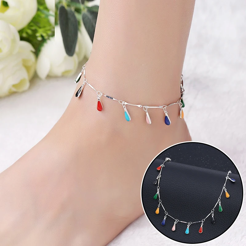 Boho многоцветный ножной браслет с бусинами пляж вечерние Красочные капли воды ножной браслет ювелирное изделие, браслет с кисточкой подарок для девочек