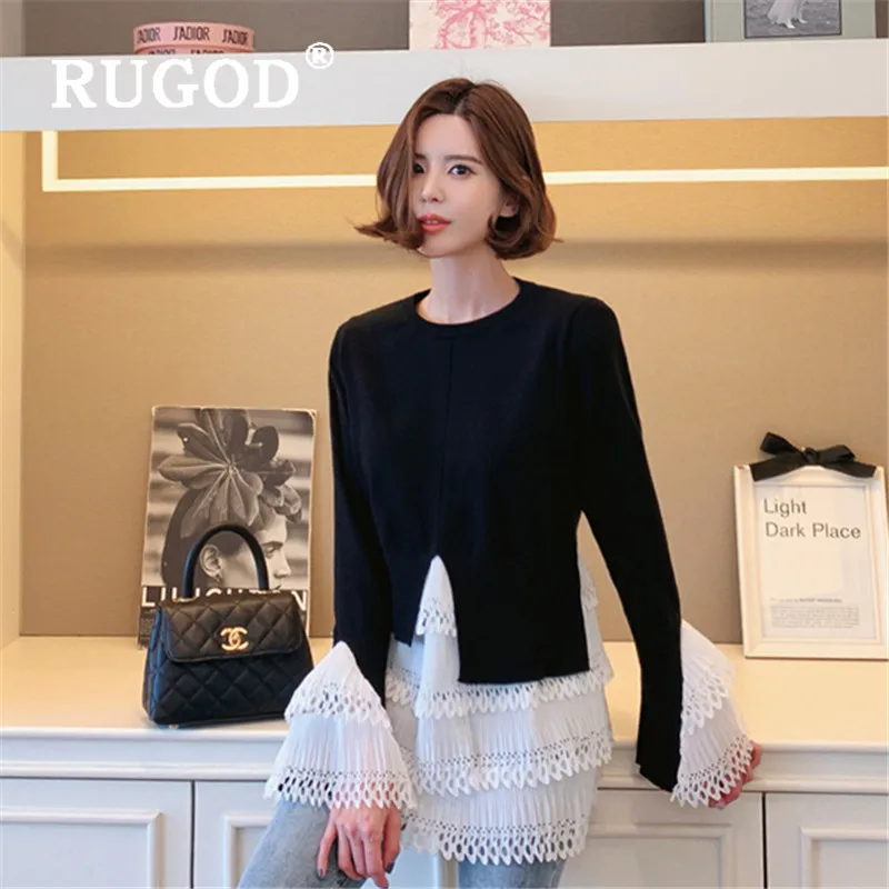 RUGOD кружевное платье-свитер Simplee Зимние Топы для женщин трикотаж свободный корейский стиль женские свитера