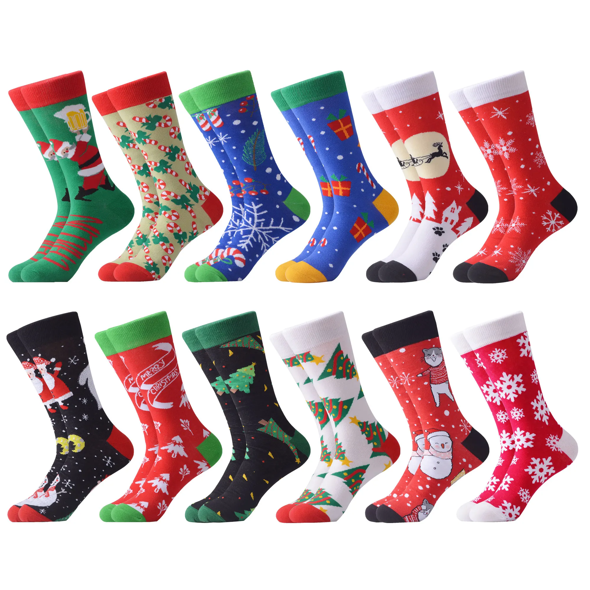 Мужские цветные носки SANZETTI из чесаного хлопка с изображением снежного лося, новогодние носки, дышащие подарочные носки - Цвет: 06955