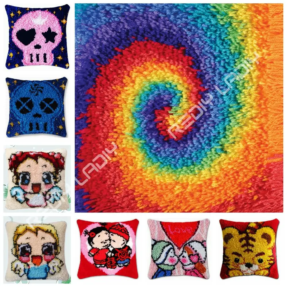 

Latch Hook Kits Skull Face Cushion Cover Pre-Printed Canvas DIY Yarn Crocheting Crafts Pillow Case Sofa Bed Pillows Home Decor