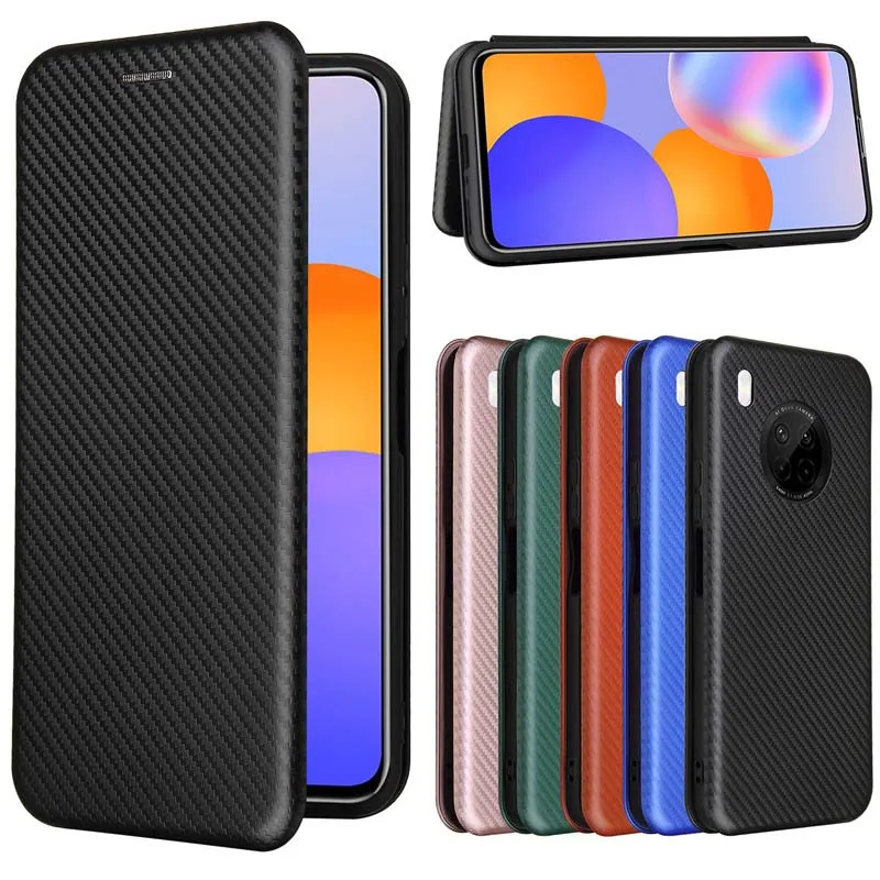 

Luxury Flip Carbon Fiber Leather Case Cover For Huawei Y9A Case Huawei Y9A Magnetic Case Card Wallet Phone Case KS1004