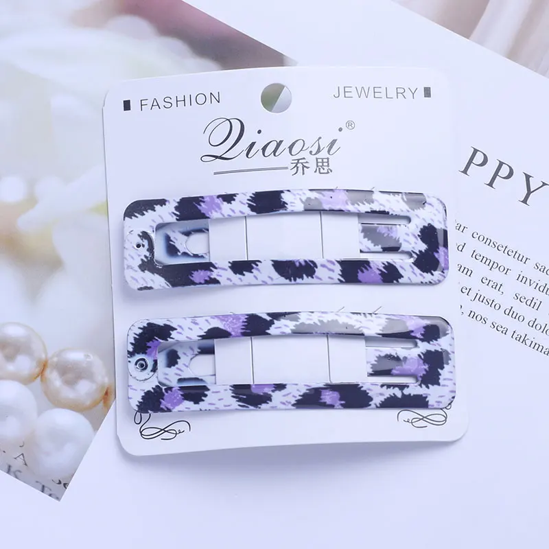 purple leopard 7 см заколки для волос Леопардовый плед радужные аксессуары для волос прямоугольный зажим шпильки для девочек женские заколки Декоративный металл заколки 2 шт - Цвет: purple leopard
