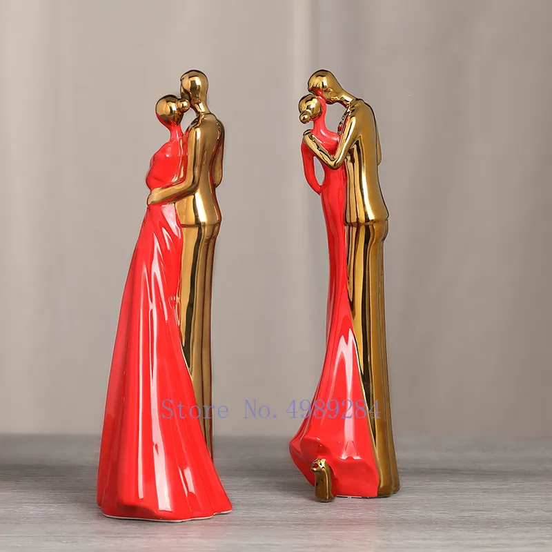 Creative Chinese ceramics Crafts ornaments abstract Couple Wedding Gifts Modern home decoration Desktop display gold figurines