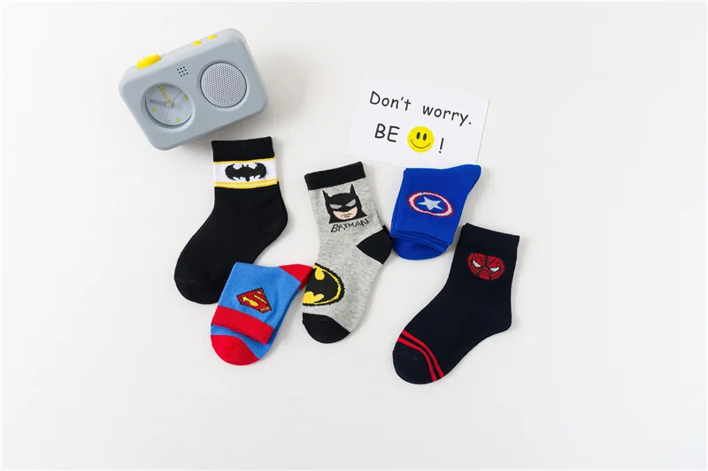 5 Pairs/Lot Cotton Kids Socks Breathable Cartoon Spiderman Superman Fashion Baby Boys Girls Socks For 1-15 Years