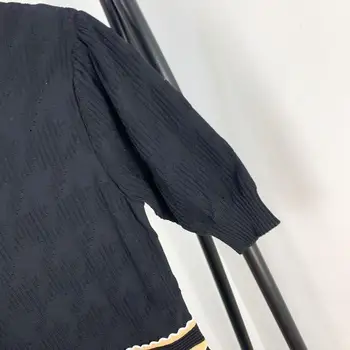 

Women Knit Mini Dress Puff Sleeve Half Turtleneck Wave Side Elastic Waist Slim Dresses Double Pockets
