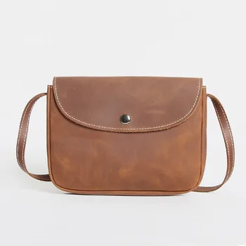 

2019 Natural Crazy Horse Leather Crossbody Bags For Women Casual Flap Mobile Bag Small Real Genuine Leather Messenger Bag