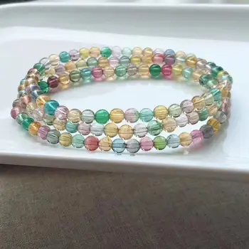 

Certificate Natural Colorful Tourmaline Crystal 3 Laps Clear Round Beads Bracelet 5mm Women Crystal AAAAAA