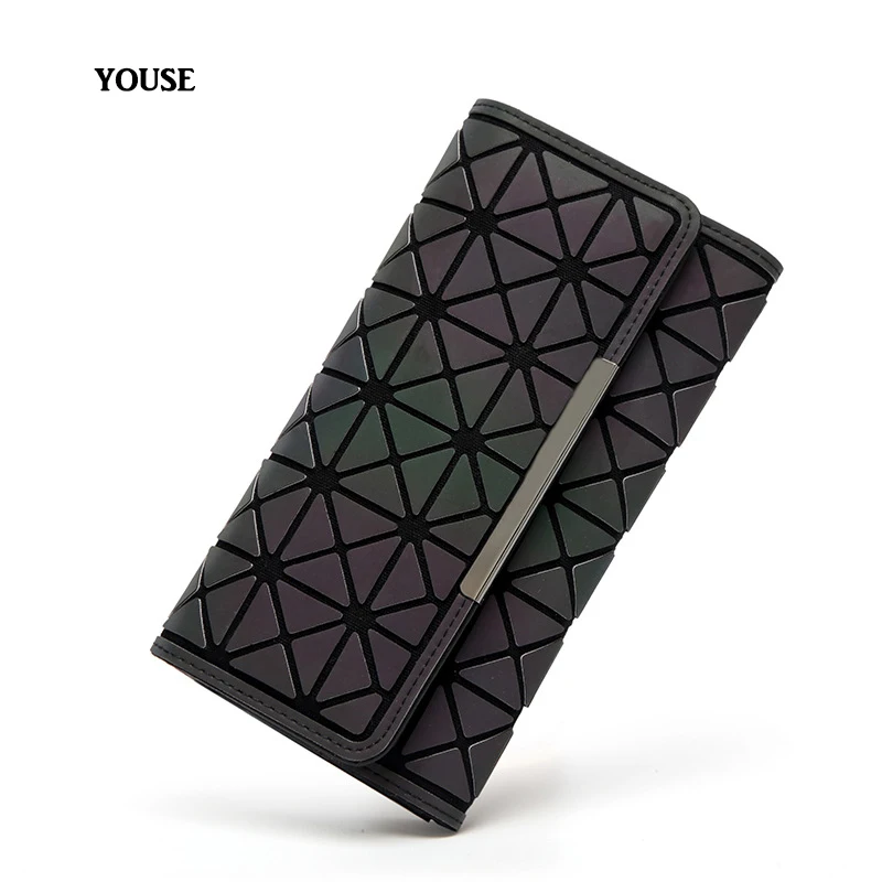 

New Geometric Diamond Luminous Matte Color-changing Laser Long Wallet Clutch Bag Wild Multi-card Wallet Stitching Clutch Bag