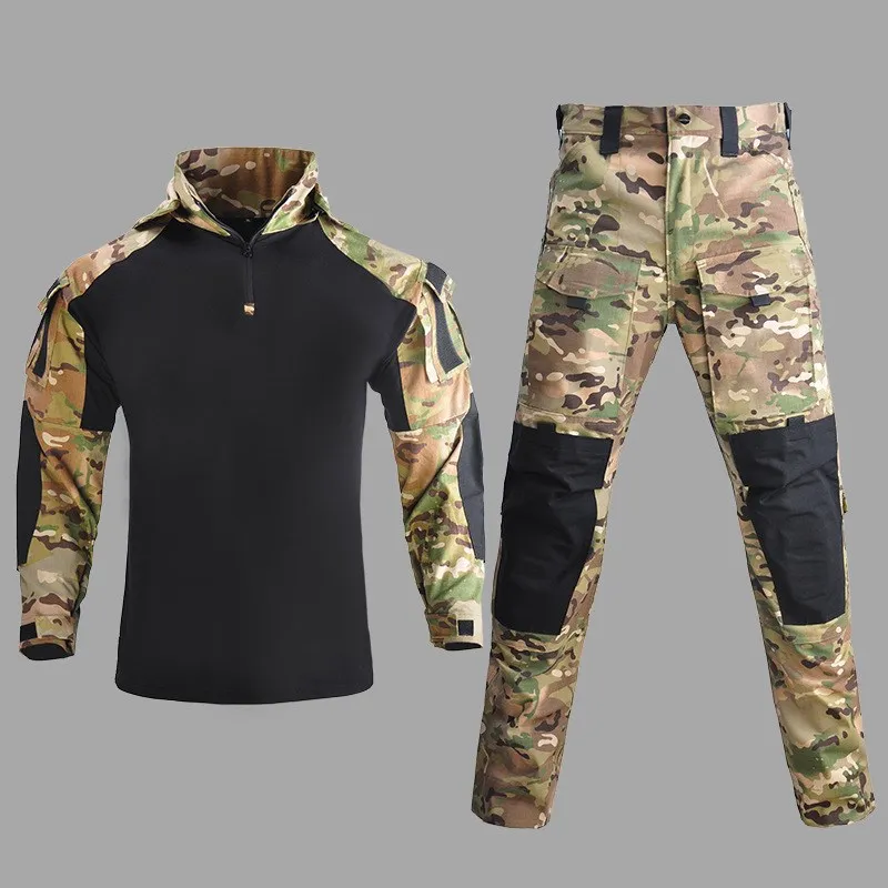 Outdoor Hooded Military Uniform Clothing Army Fan Combat Training Long Sleeve Camouflage Clothes Suit Tactical Shirt Pants | Спорт и