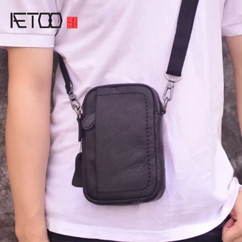 

AETOO Mini shoulder bag, men's slanted bag, head leather vertical men's bag, multi-functional leather waist bag