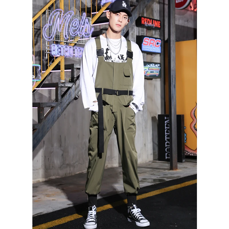 

Fashion Men's Safari Style Overalls Loose Casual Pants Military Green Black With Belt B60