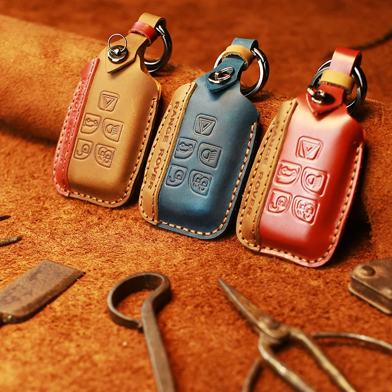 

For Land Rover Sport Freelander 2 Discovery Jaguar XE XJ XJL XF C-X16 Smart Car Key Case Chain Ring Holder Leather Key Fob Cover
