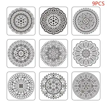 

9pcs/set Mandala Stencil Drawing Template for Tile Floor Painting Board Album M0XB