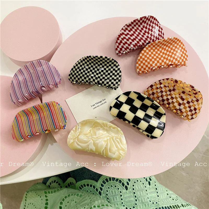 New Acetate Hair Claw Clips Korean Colorful Plaid Grid Mosaic Geometric Hair Clamps Crab Shark Clip Ins Women Accessories colorful shower curtain abstract art grid mosaic geometric creative image triangle artwork print cloth fabric bathro