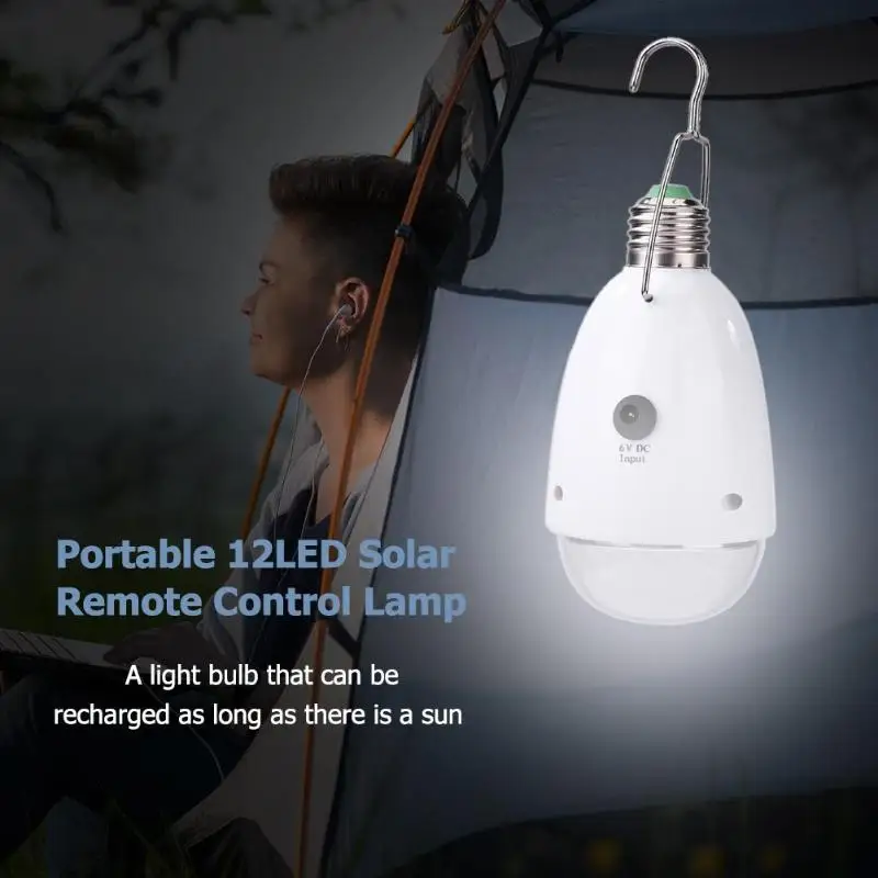 

12 LED Solar Light Remote Control Pure White Solar Panel for Outdoor Hiking Tent Portable with Stainless Steel Hook Design