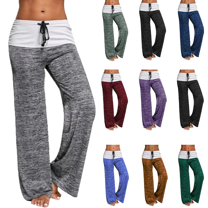2020 nuevo mallas sueltas pantalones de Yoga de pierna ancha con cordones pantalones de Fitness de talla grande de cintura alta para mujer
