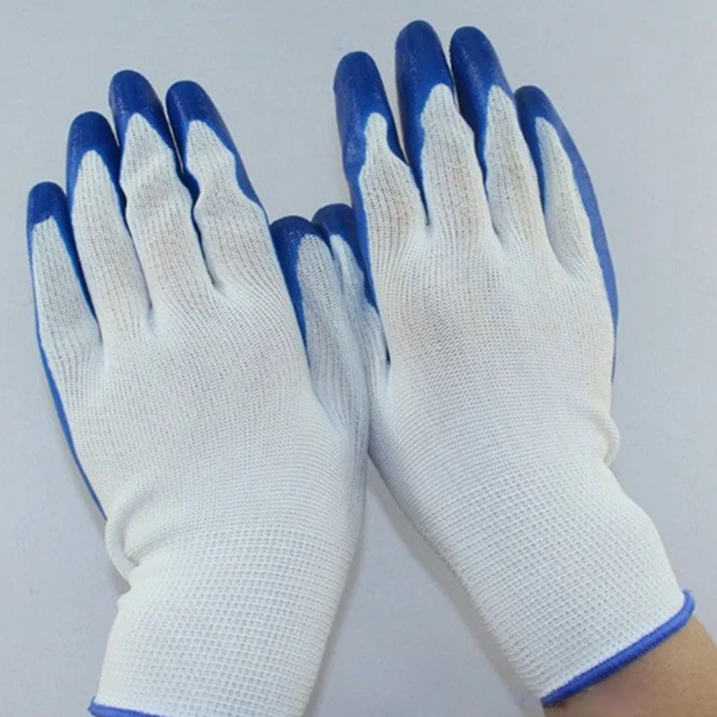 1pair Nitrile Labor Insurance Gloves Wear-resistant Non-slip Dipped Gloves White Gauze Blue Butyl Clear Rubber Gloves