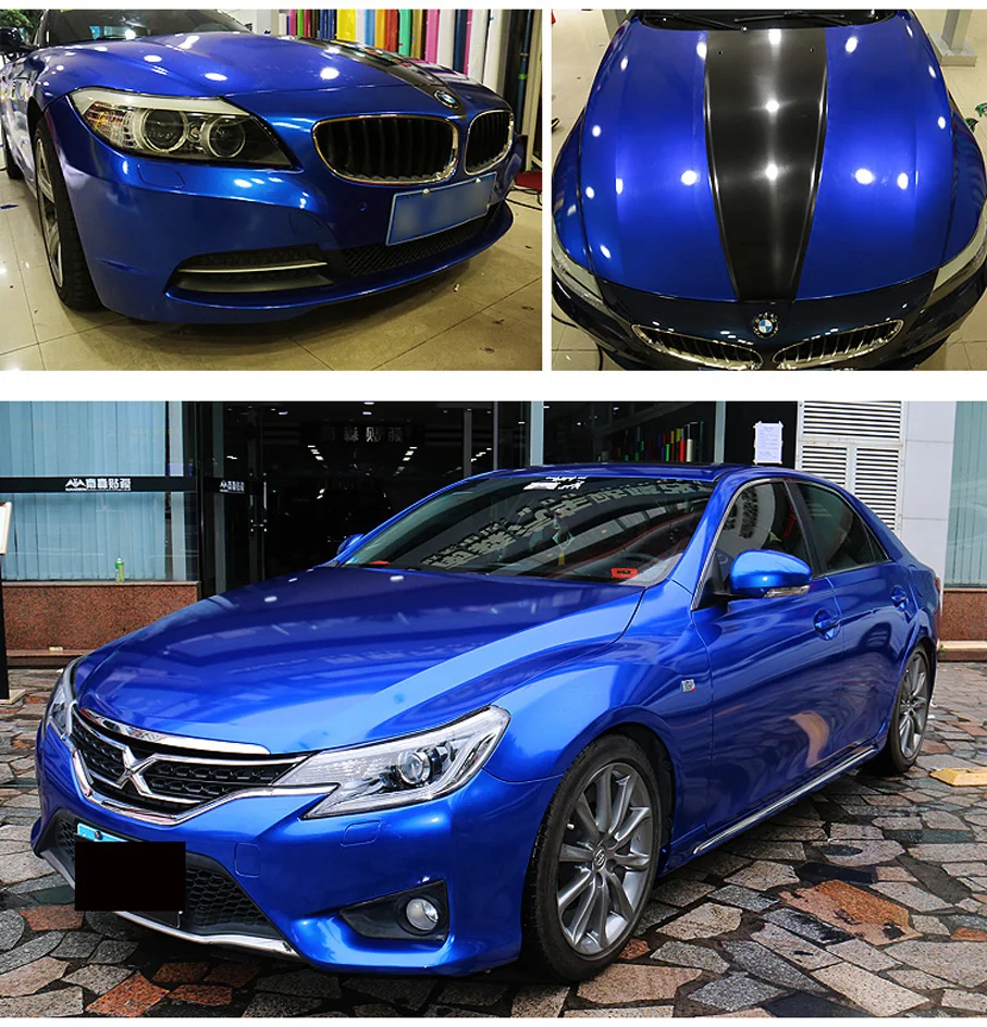 Premium Glossy Metallic Dark Blue Vinyl Wrap Car Wrap With Air Bubble Gloss Pearl Metallic Vinyl Sticker With Air Bubbles