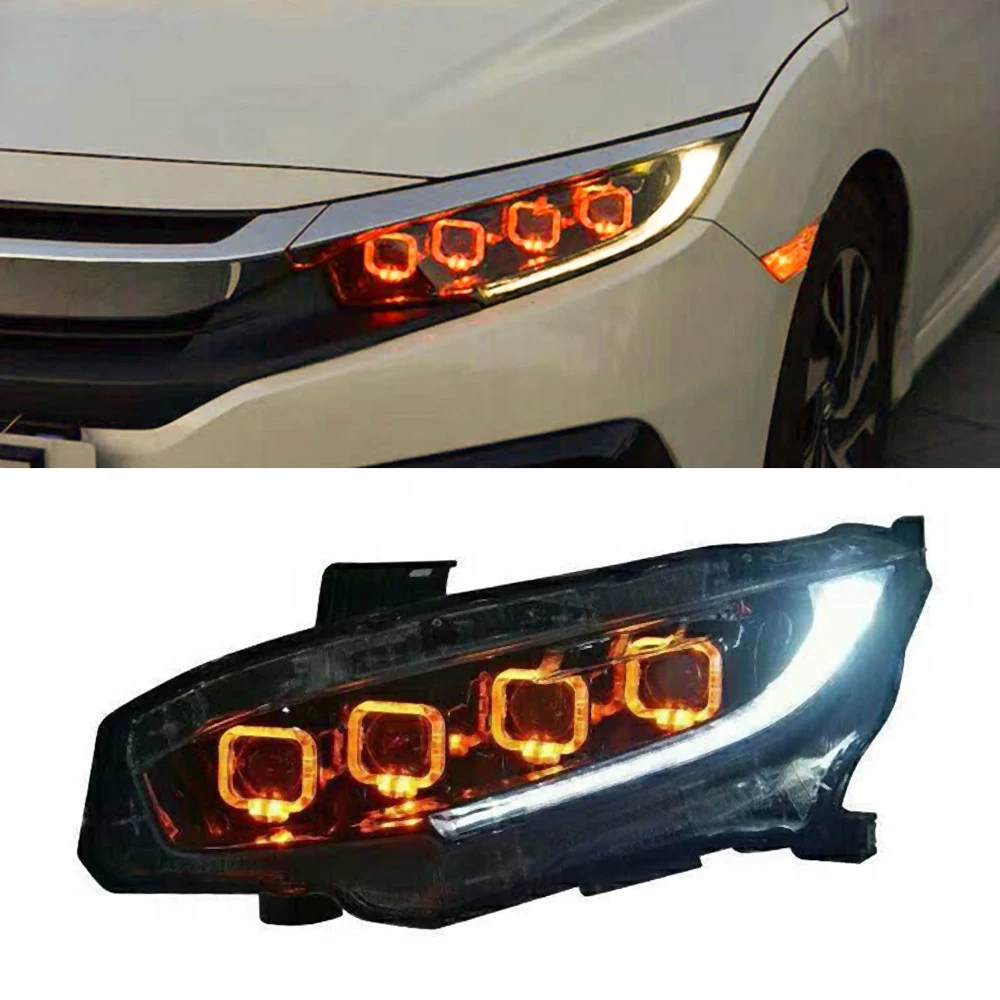 2 шт. автомобилей головной светильник s для Honda Civic 10th HID светодиодный головной светильник s с движущимися поворота светильник налобный фонарь светодиодный DRL Передняя лампа