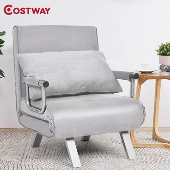 

COSTWAY Chamois Convertible Sleeper Bed Arm Sofa with Pillow HW61586