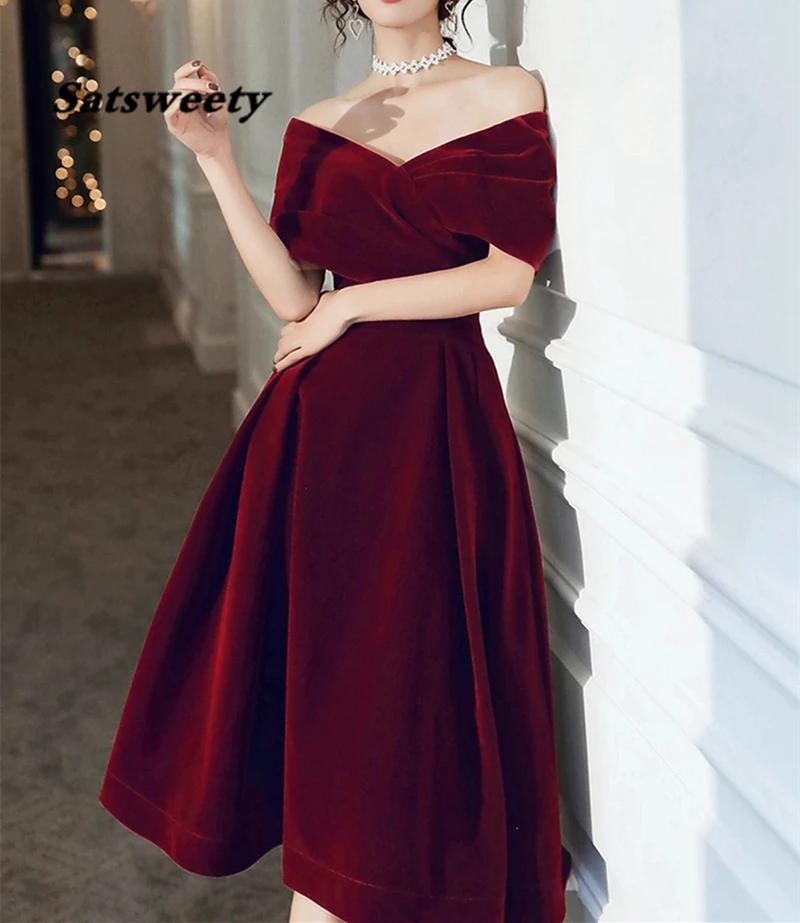 Burgundy Velour Prom Dresses 2022 Women 