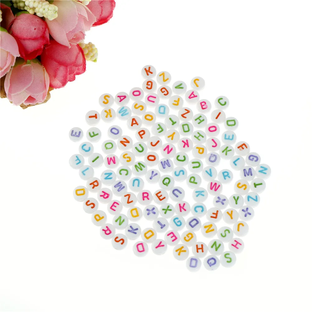100 шт./компл. цветные акриловые плоские круглые бусины с буквами алфавита для DIY |